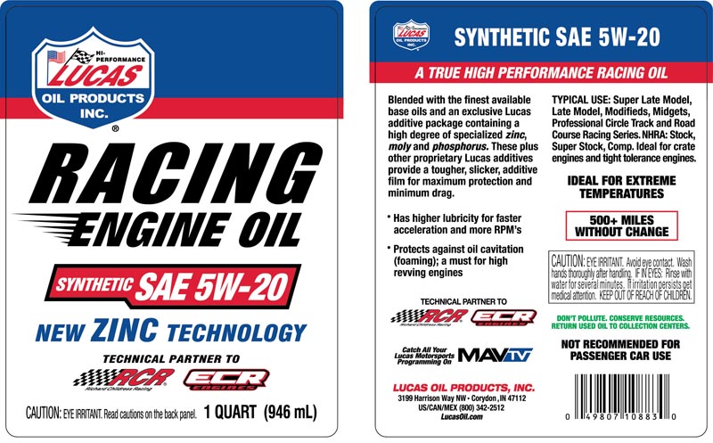 Syn SAE 5W-20 Racing Only Motor Oil - Quart (Label)