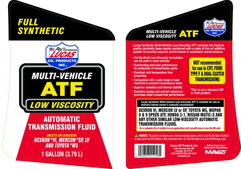 Low Viscosity Synthetic Multi-Vehicle Automatic Transmission Fluid – Lucas  Oil Products, Inc. – Keep That Engine Alive!