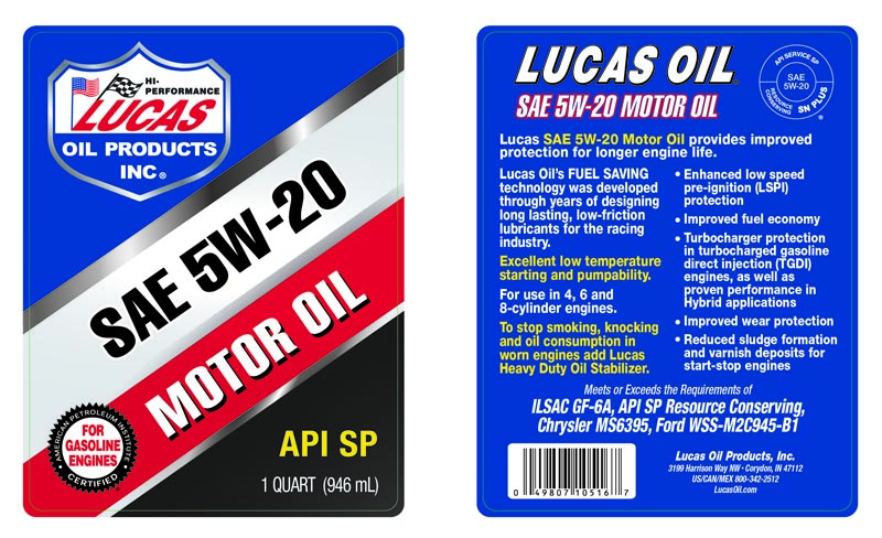 Lucas Oil Products SAE 5W-20 High Performance Full Synthetic Motor Oil 1-Quart | Synthetic SAE 5W20 Oil - Quart | 10082